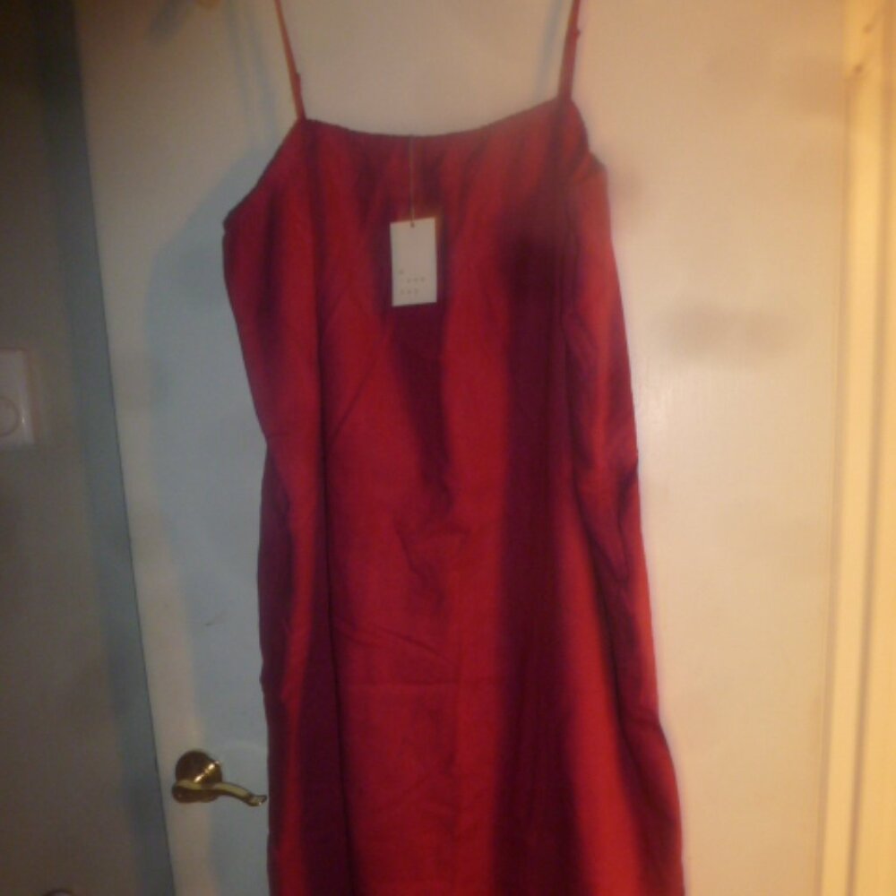 XL Linen blend Sundress w/straps and pockets Magenta  New   Sz XL